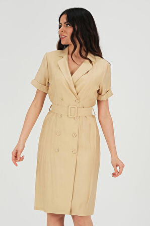 Yakalı Keten Elbise