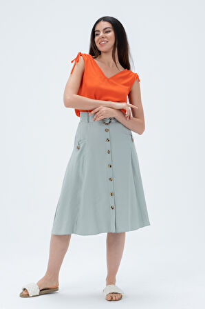 Önü Düğmeli Çan Etek 