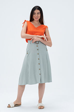 Önü Düğmeli Çan Etek 