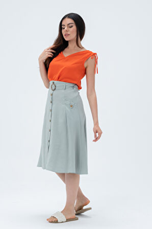 Önü Düğmeli Çan Etek 