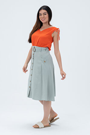 Önü Düğmeli Çan Etek 