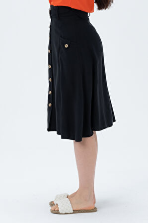 Önü Düğmeli Çan Etek 