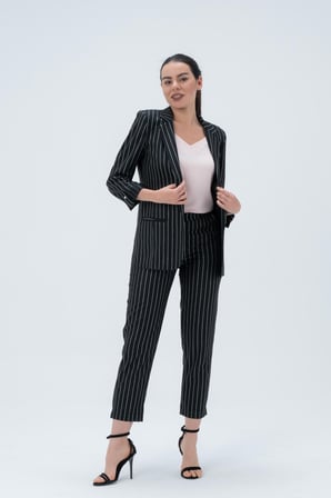 Simli Çizgili Yazlık Blazer Ceket 