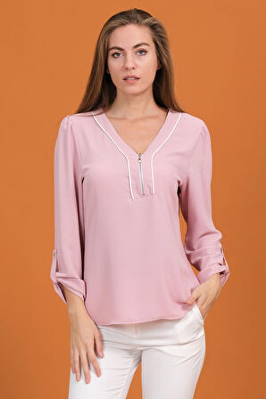 Yakası Fermuarlı Bluz