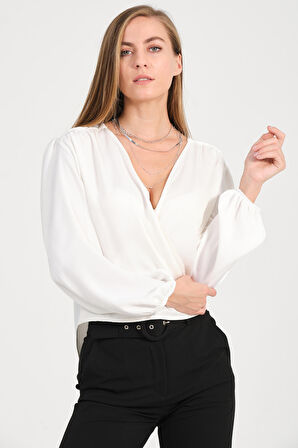 Kuruvaze Kapamalı Saten Bluz