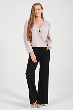 Kuruvaze Kapamalı Saten Bluz