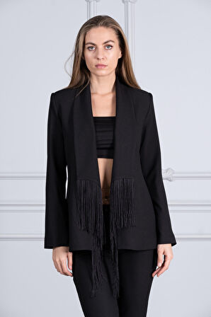 püskül detaylı  krep kumaş ceket 