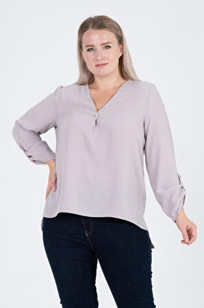 Büyük Beden Aksesuarlı Basic Bluz