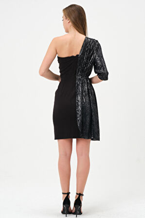 Kumaş Miksli Asimetrik  Elbise