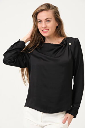 Omuzu İncili  Saten Bluz