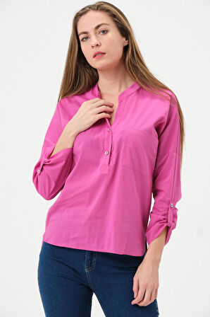 Yakalı Önü Düğmeli Yazlık Bluz 