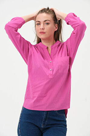 Yakalı Önü Düğmeli Yazlık Bluz 