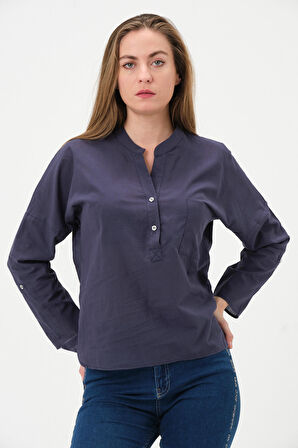 Yakalı Önü Düğmeli Yazlık Bluz 