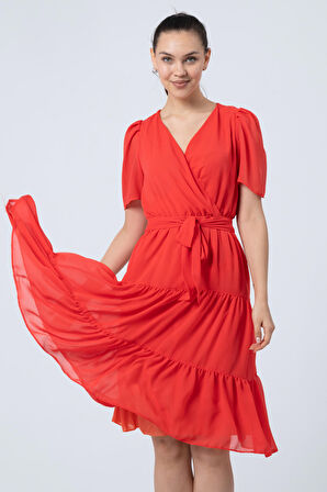 Şifon Kuruvaze Yaka Elbise