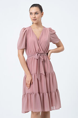 Şifon Kuruvaze Yaka Elbise