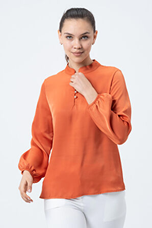 Dik Yakalı Saten Bluz
