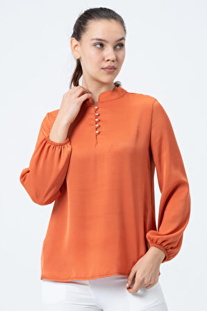 Dik Yakalı Saten Bluz