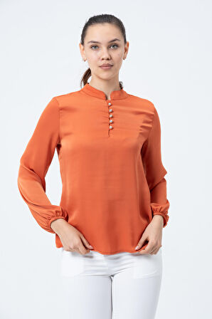 Dik Yakalı Saten Bluz