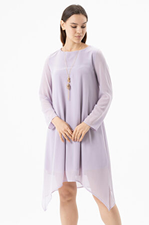 Etek Ucu Asimetrik Şifon Elbise