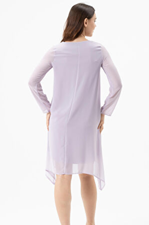 Etek Ucu Asimetrik Şifon Elbise