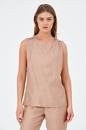 Omuzu Düğmeli Kolsuz Bluz