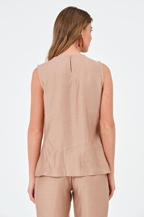 Omuzu Düğmeli Kolsuz Bluz