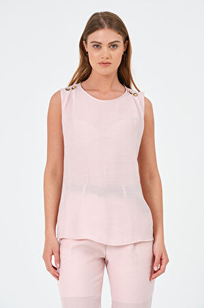 Omuzu Düğmeli Kolsuz Bluz