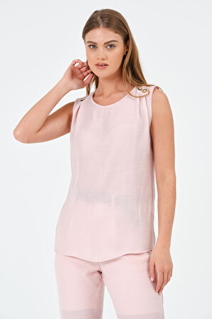 Omuzu Düğmeli Kolsuz Bluz