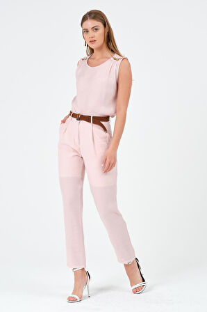 Omuzu Düğmeli Kolsuz Bluz