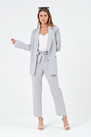 Çizgili Oversize Form Yazlık Blazer Ceket 