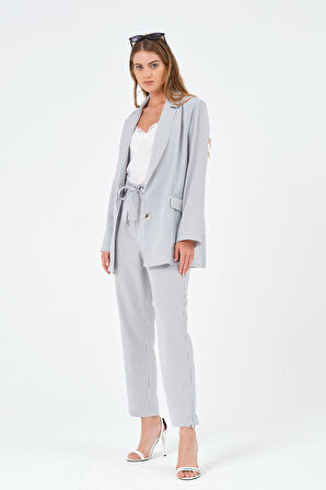 Çizgili Oversize Form Yazlık Blazer Ceket 