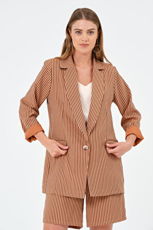 Çizgili Oversize Form Yazlık Blazer Ceket 