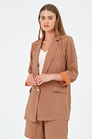 Çizgili Oversize Form Yazlık Blazer Ceket 