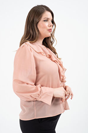 Büyük Beden Yakası Volanlı Gömlek