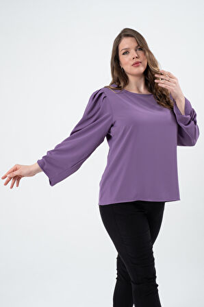 Büyük Beden Kolları Büzgülü Bluz