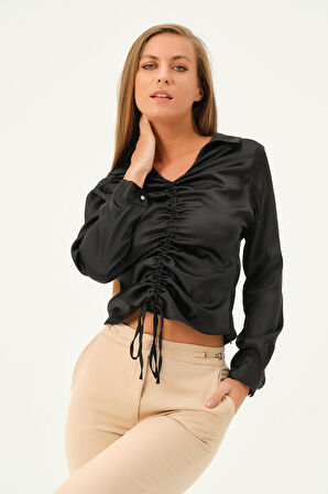 Önü Büzgülü Saten Bluz