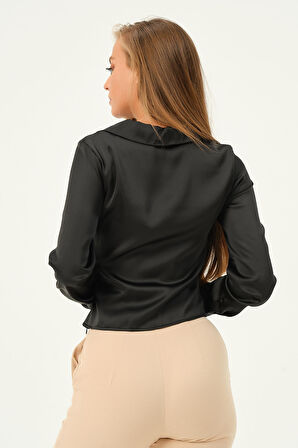 Önü Büzgülü Saten Bluz