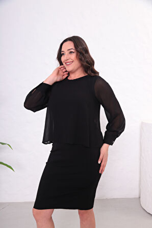 Büyük Beden Çift Katlı Elbise