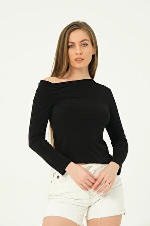 Omuz Dekolteli Büzgülü Bluz