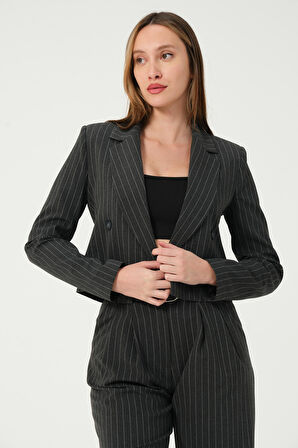Çizgili Crop Ceket