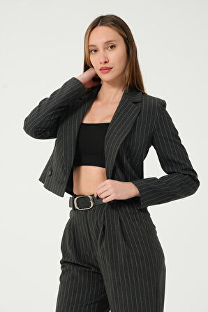 Çizgili Crop Ceket