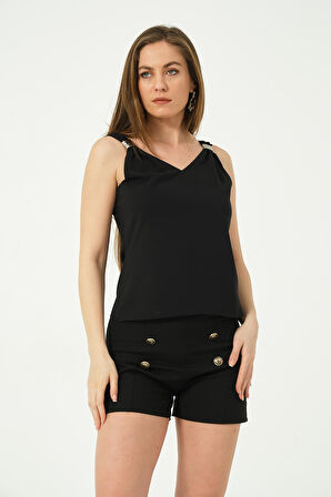 Aksesuarlı Kolsuz Bluz