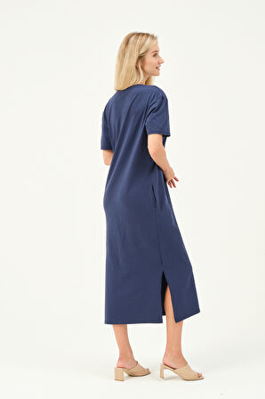 Düz Kesim Cepli Örme Elbise