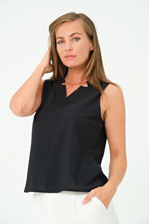 Kolsuz Basic Yaka Detaylı Bluz