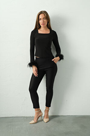 Kol Ucu Peluş Tüylü BodyCorn Bluz