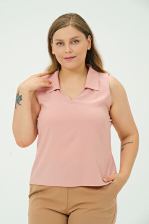 Büyük Beden Yakalı Kolsuz Bluz