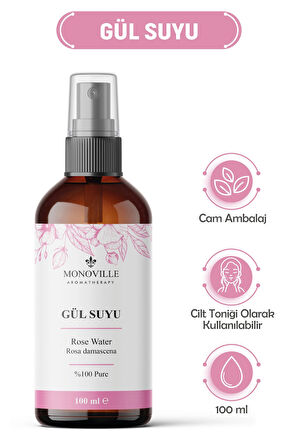 Gül Suyu Tonik Cam Şişe %100 Doğal Sprey Başlıklı 100 ml ( Rose Water )