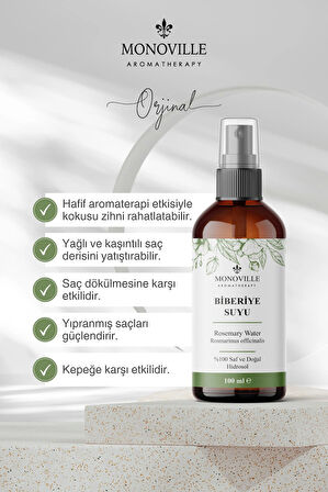 Biberiye Suyu Dökülme Karşıtı Ve Saç Uzamasını Destekleyici Saç Toniği %100 Doğal Ve Saf 100 ml