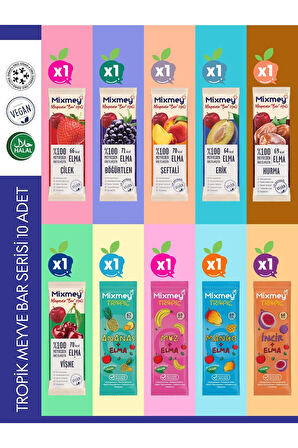 Mixmey Tropik Meyve Bar Serisi 10 Adet | Vegan Ve Glutensiz Sağlıklı Atıştırmalıklar - 20gr X 10 Adet