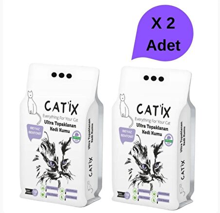 CATİX  Beyaz Bentoint Lavanta Kokulu Ince Taneli Kedi Kumu Ultra Topaklanma 10Lt X 2 Adet